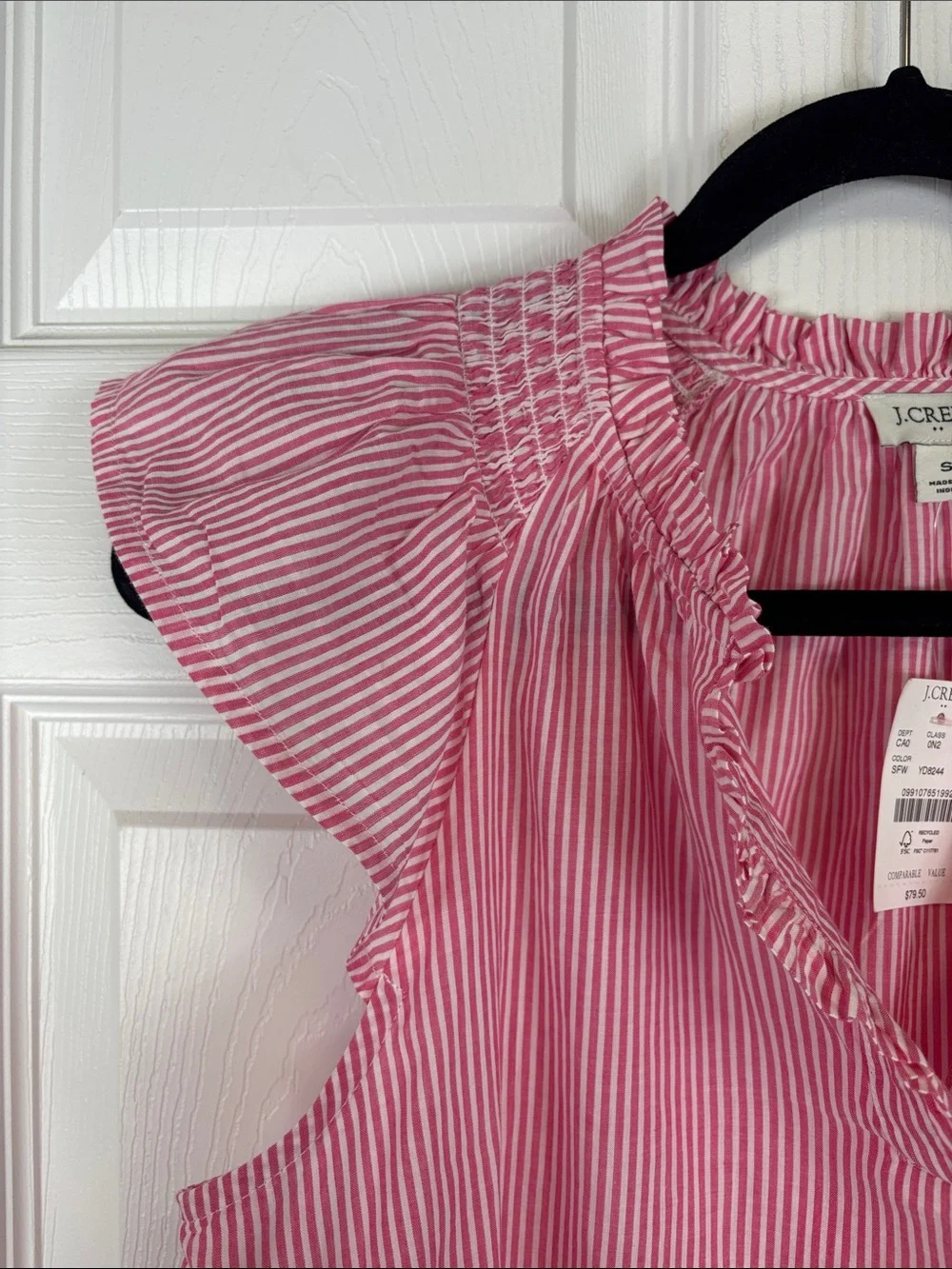 NWT J. Crew pink white striped flutter sleeve top sz sm